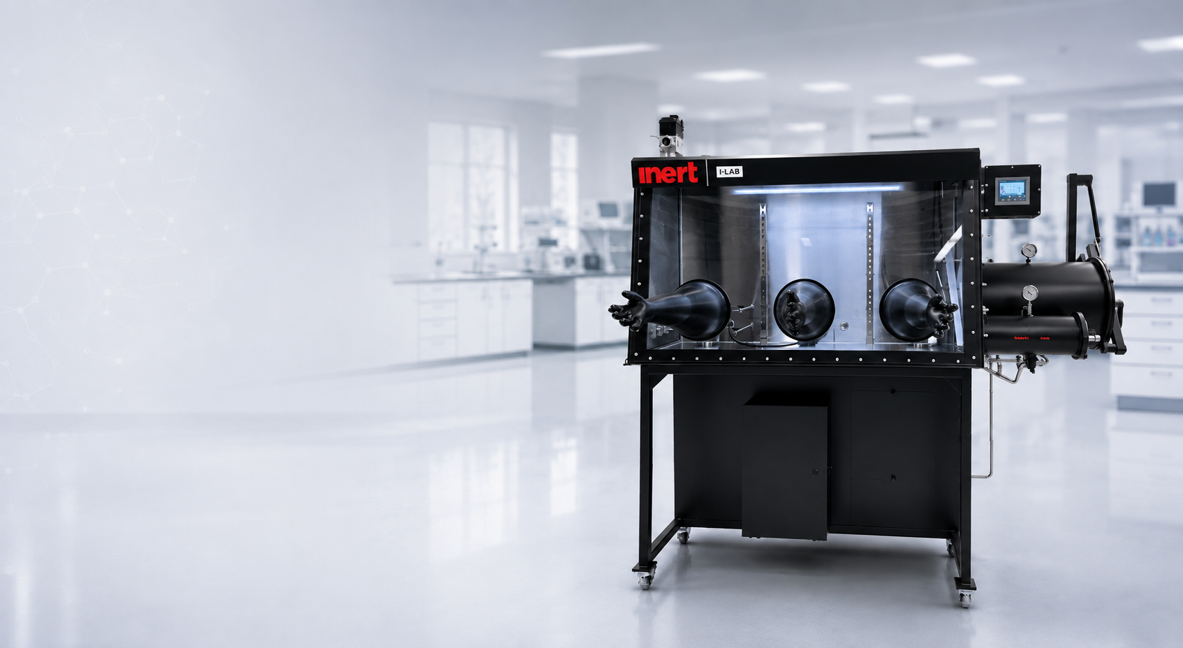 Modern laboratuvar ortamında Inert I-LAB eldivenli kabin